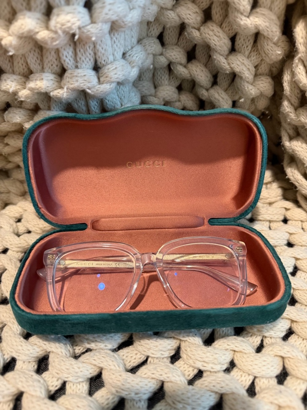 Gucci Transparent Square Glasses with Gold Detail - Picture 2 of 5